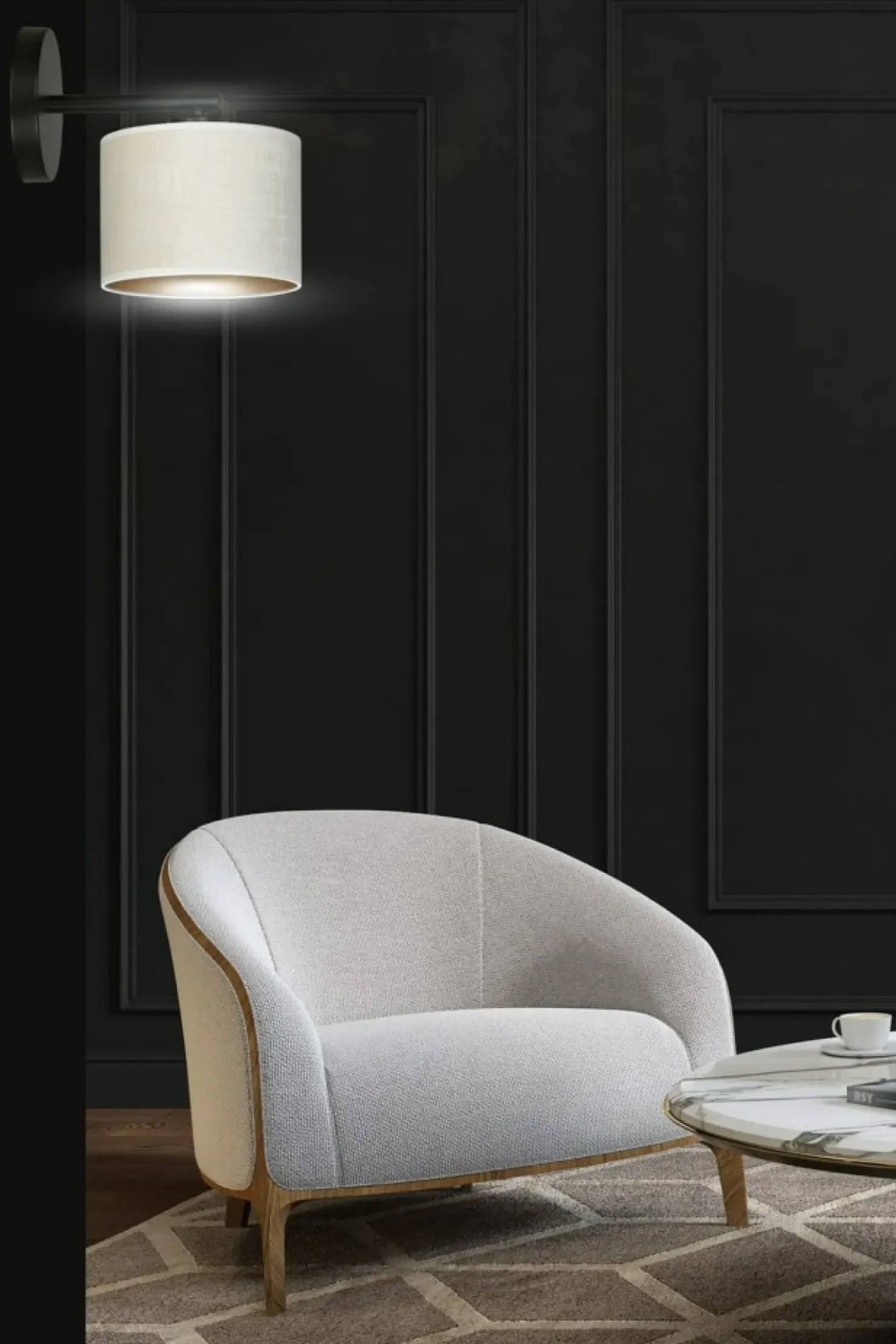 Klasyczna lampa ścienna z biało-złotym abażurem 1052/K1 HILDE | Kaja*Sklep Kaja Cheap