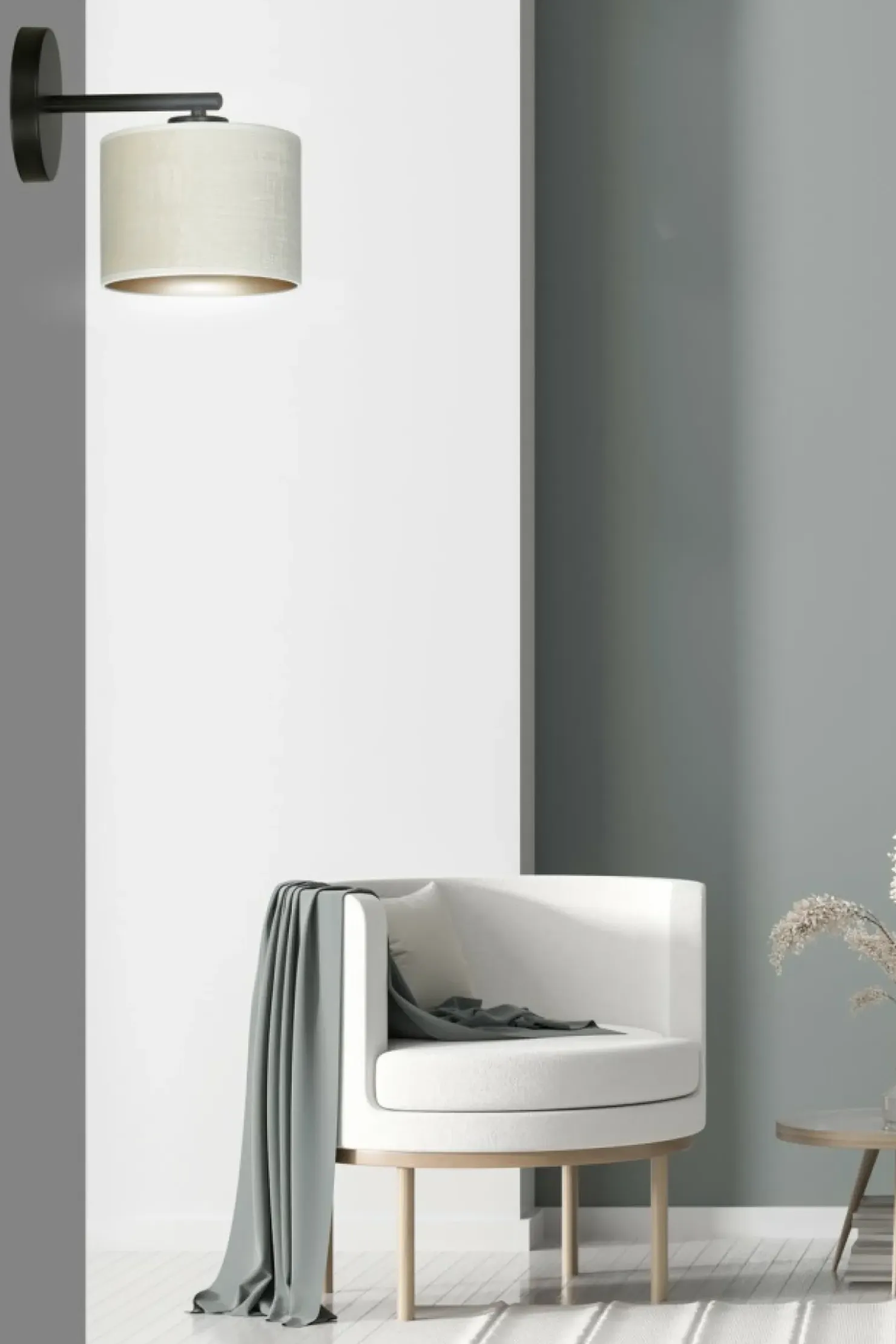Klasyczna lampa ścienna z biało-złotym abażurem 1052/K1 HILDE | Kaja*Sklep Kaja Cheap