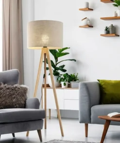 Klasyczna lampa stojąca, trójnóg z lnem TK 16021 GRAND SOSNA | Kaja*Sklep Kaja Outlet