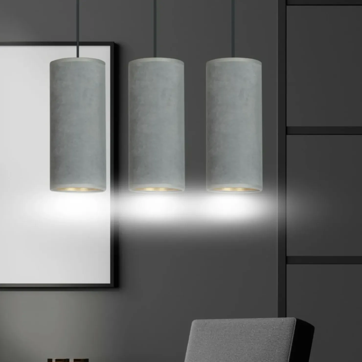 Klasyczna lampa wisząca z szarymi abażurami 1060/3 BENTE | Kaja*Sklep Kaja Clearance
