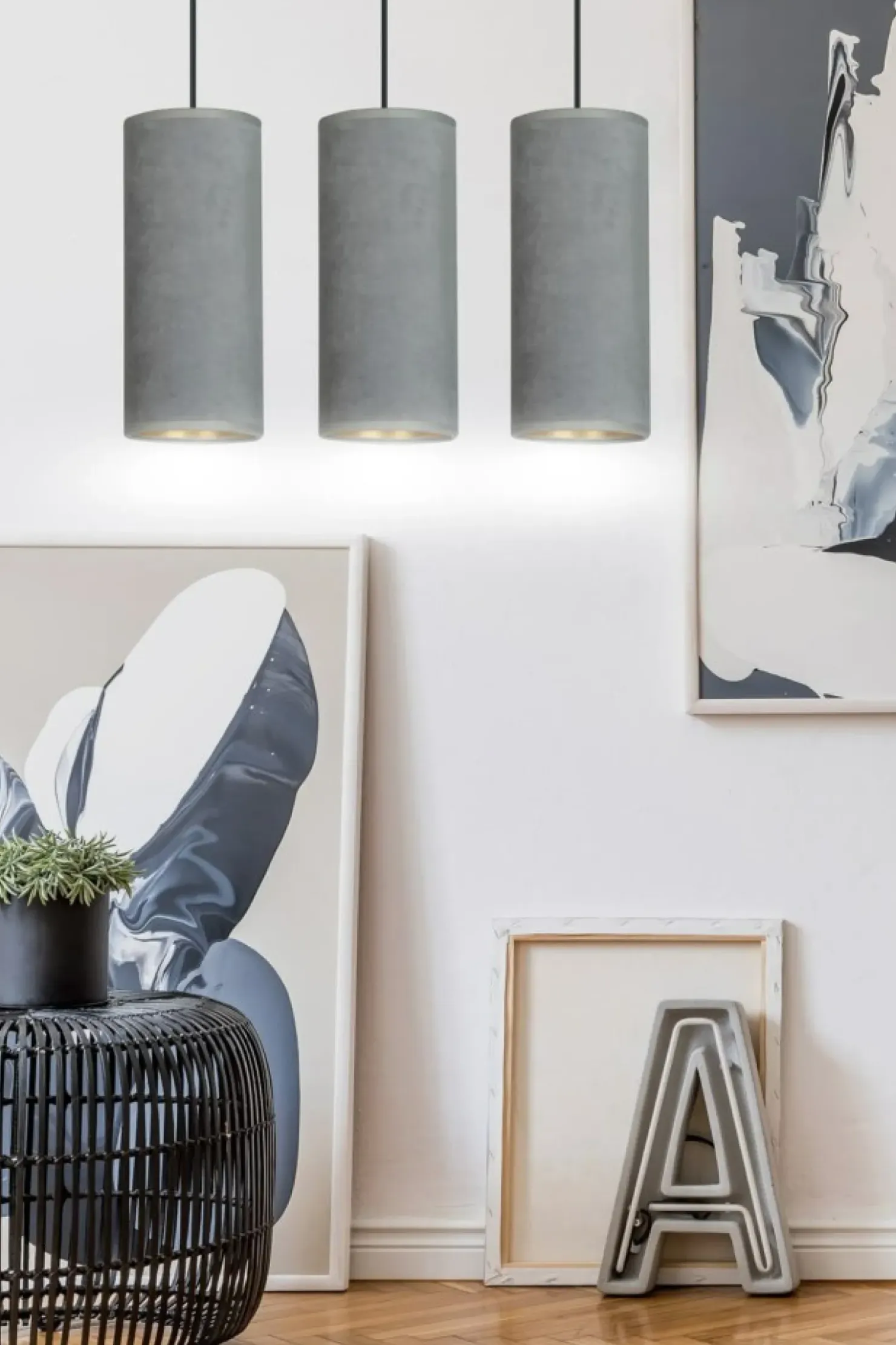 Klasyczna lampa wisząca z szarymi abażurami 1060/3 BENTE | Kaja*Sklep Kaja Clearance
