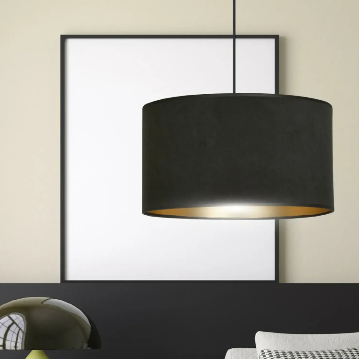 Klasyczna lampa wisząca z czarno-złotym abażurem 1054/1 HILDE | Kaja*Sklep Kaja Best Sale