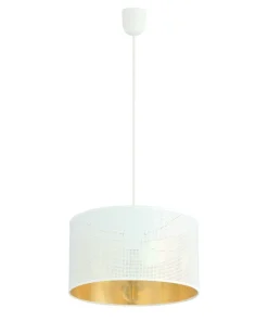 Store Sklep Kaja Klasyczny zwis z biało-złotym abażurem 1147/1 ASTON | Kaja Oświetlenie