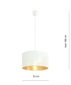 Store Sklep Kaja Klasyczny zwis z biało-złotym abażurem 1147/1 ASTON | Kaja Oświetlenie