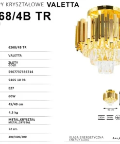 Królewska lampa sufitowa, plafon glamour 6268/4B TR VALETTA | Kaja*Sklep Kaja Outlet