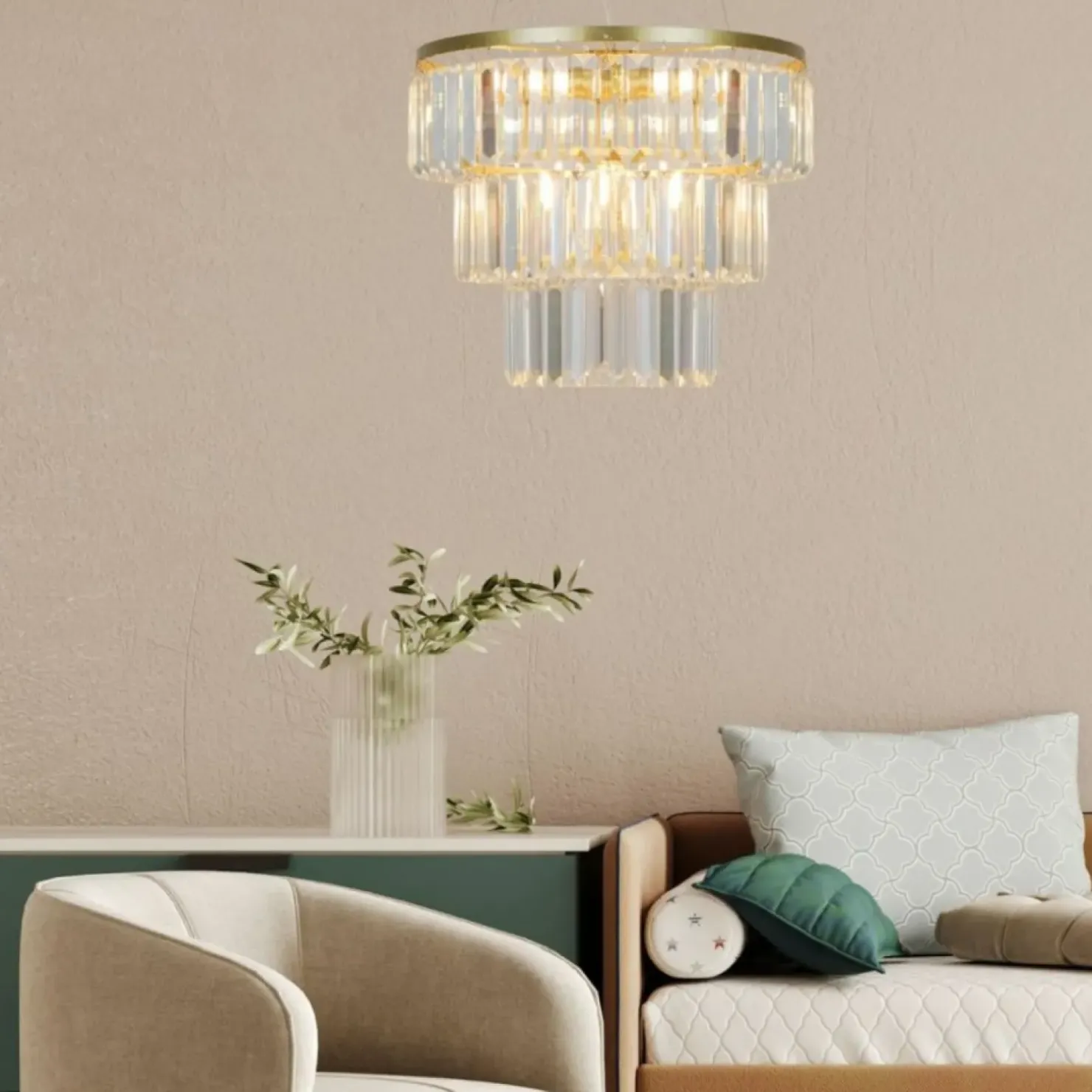 Fashion Sklep Kaja Kryształowa lampa wisząca do salonu P17127-4-1GD TIFANNY | Kaja