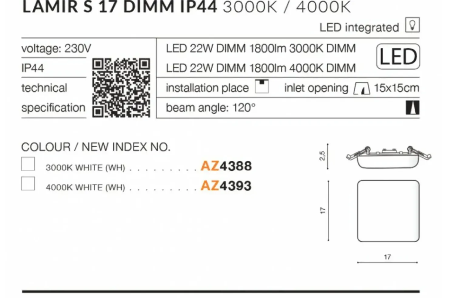 Kwadratowe oczko wpustowe LED łazienkowe AZ4393 LAMIR | Kaja*Sklep Kaja Cheap