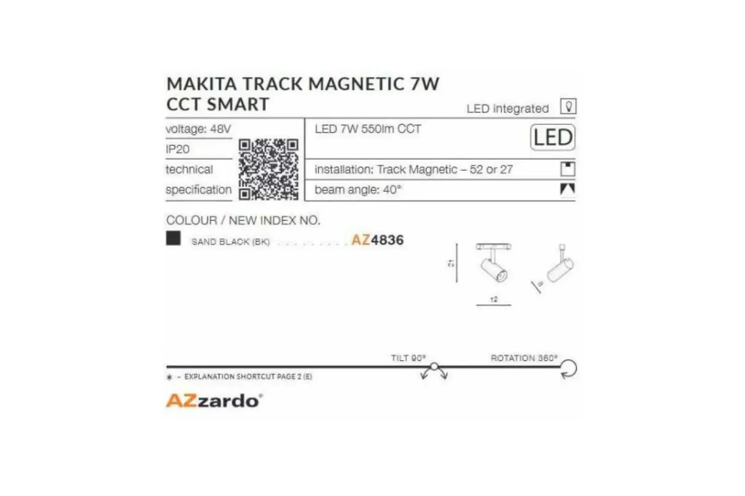Lampa LED do szyny 7W CCT SMART AZ4836 MAKITA ALFA MAGNETIC 48V | Kaja*Sklep Kaja Clearance