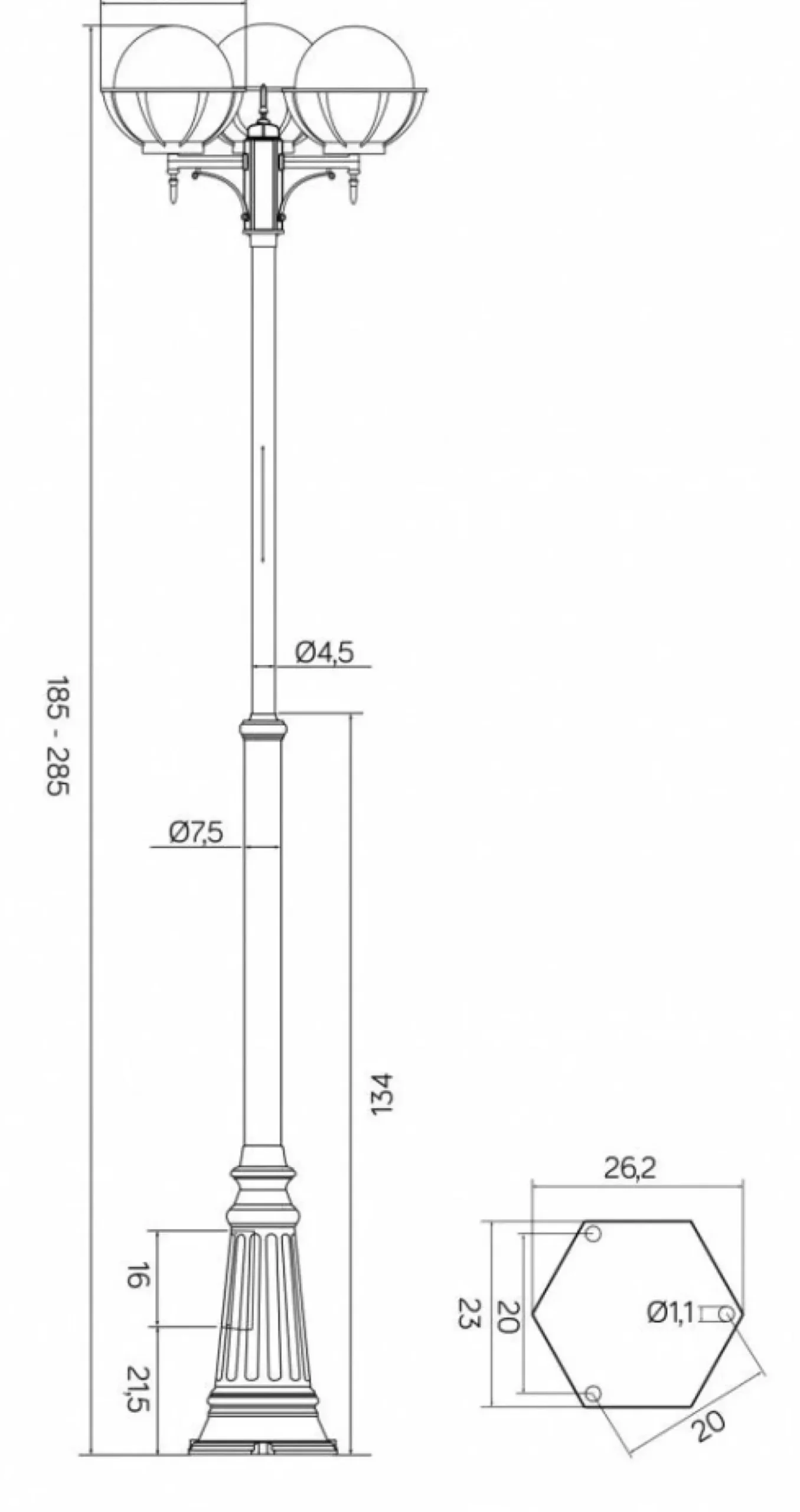 Lampa ogrodowa z trzema kloszami, gwint E27 OGMWN 3 KPO 250*Sklep Kaja Discount