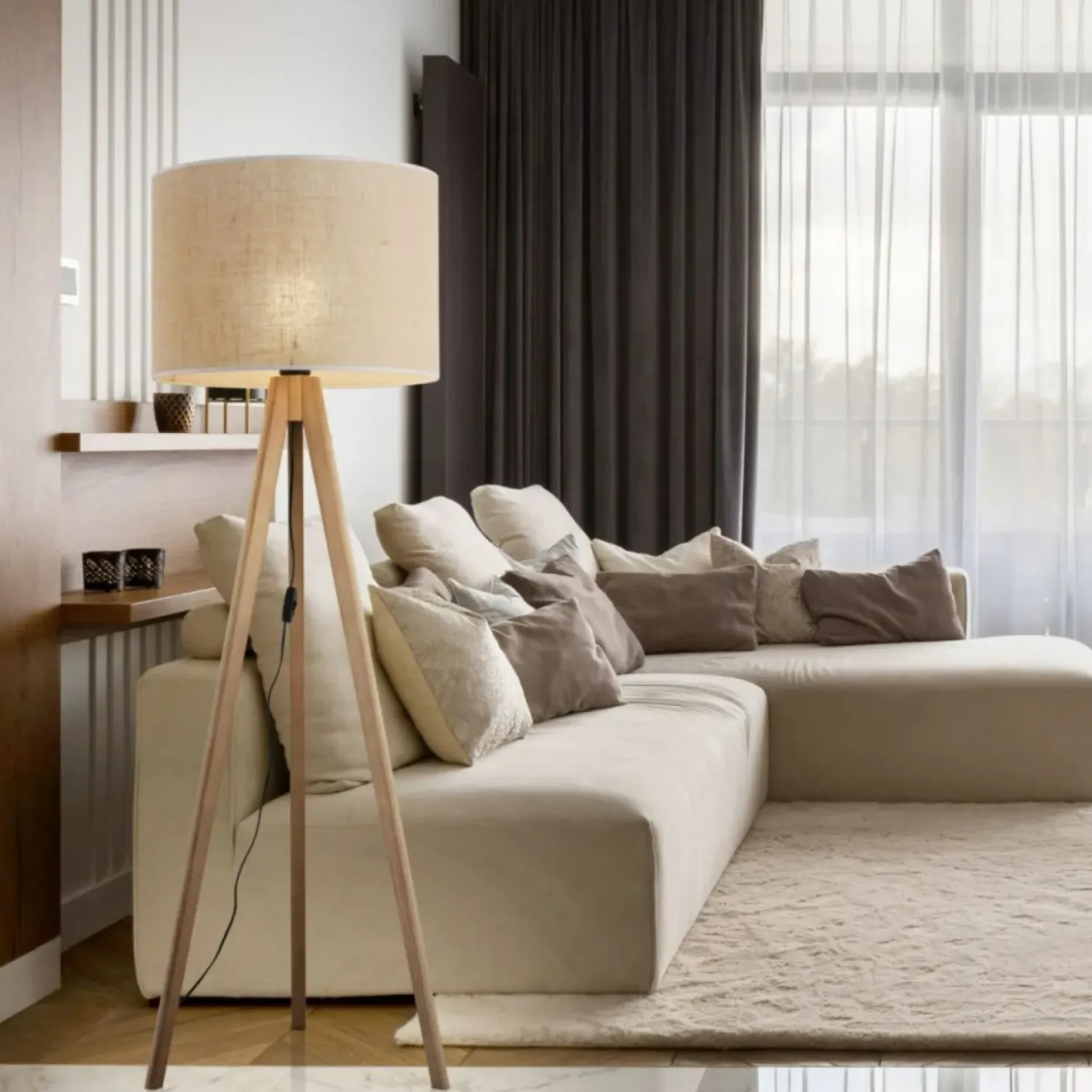 Lampa podłogowa z jutowym abażurem TK 16020 GRAND SOSNA | Kaja*Sklep Kaja Discount