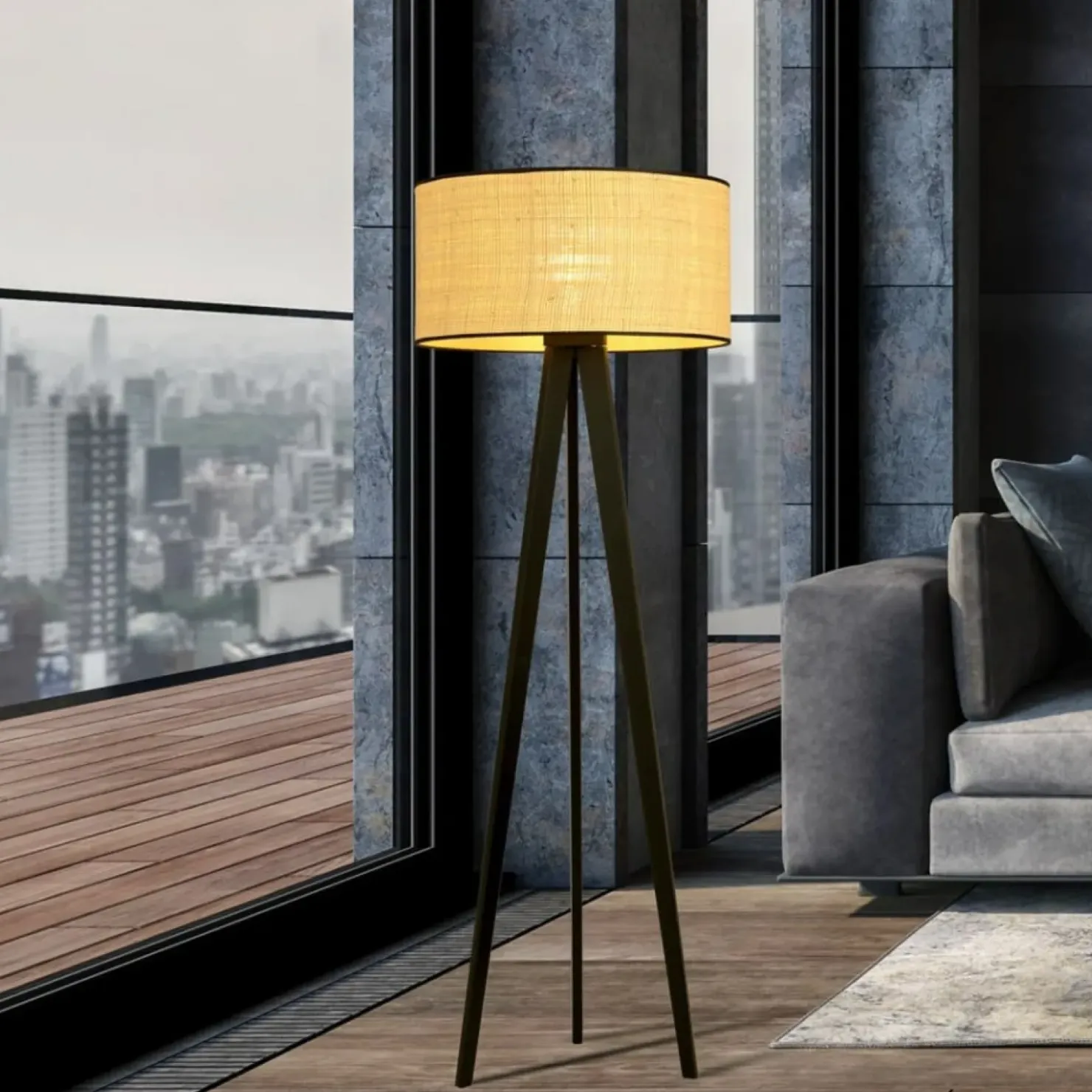 Lampa podłogowa z rattanowym abażurem 1149/LP1 ASTON | Kaja*Sklep Kaja Discount