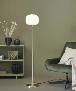 Lampa podłogowa złota oprawa i biały klosz 108054 | Kaja Oświetlenie*Sklep Kaja New