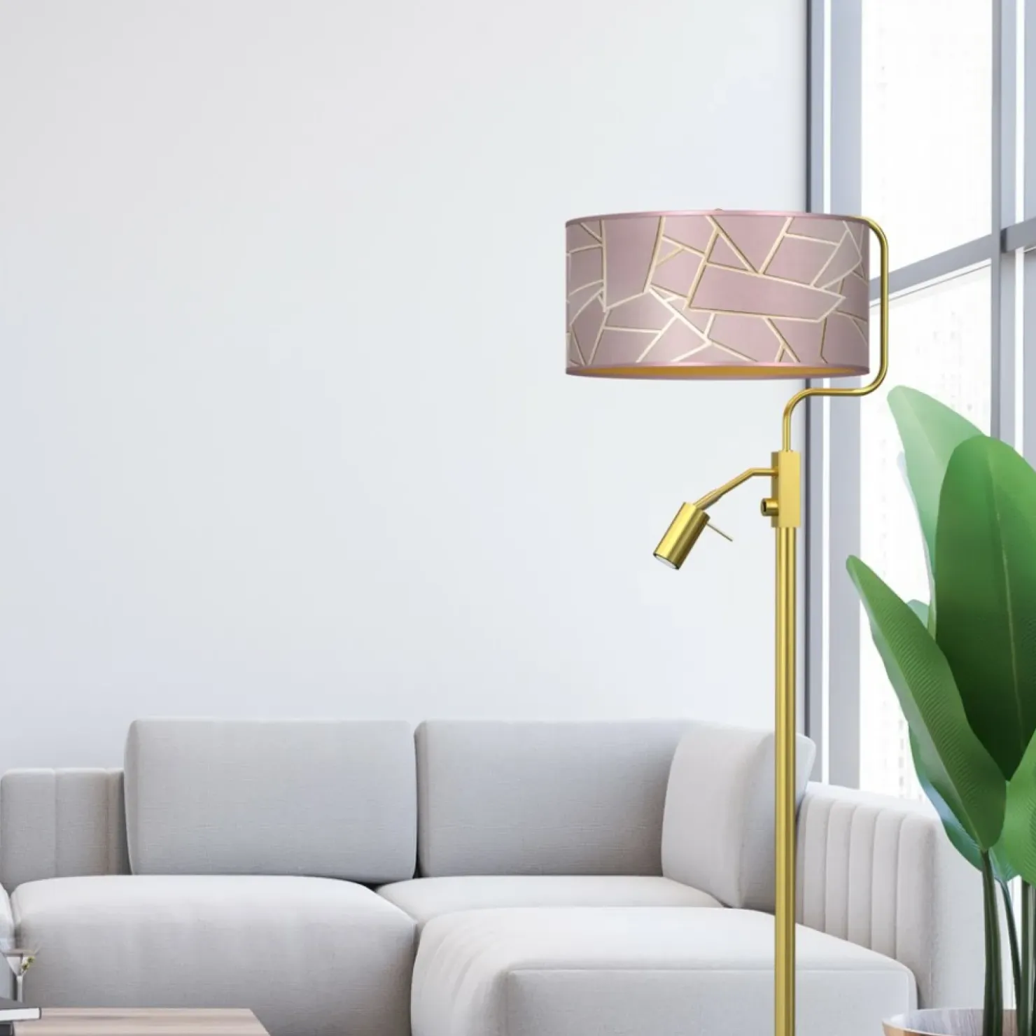 Lampa połogowa ze złotą podstawą, z abażurem MLP7593 z serii ZIGGY | Kaja Oświet*Sklep Kaja Hot