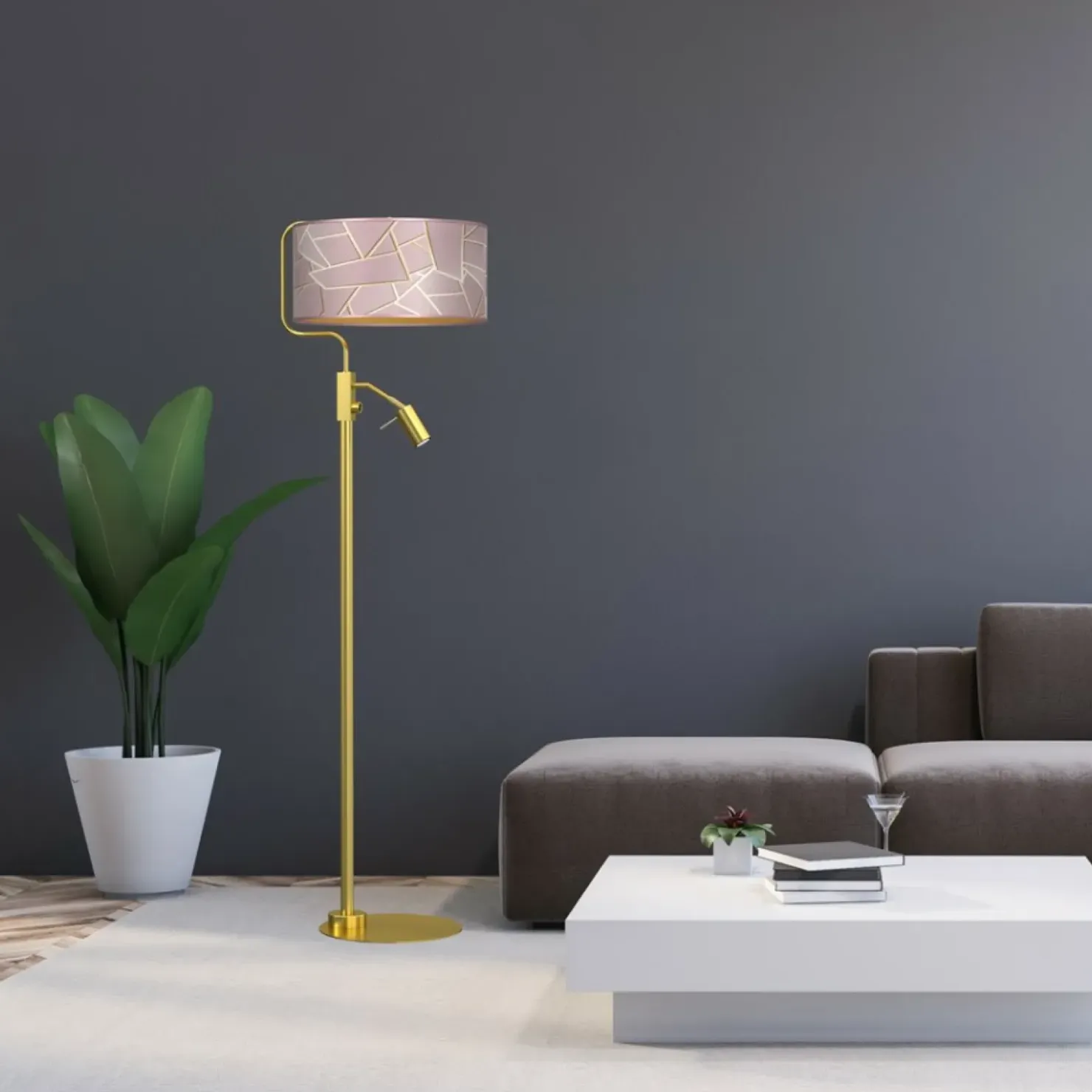Lampa połogowa ze złotą podstawą, z abażurem MLP7593 z serii ZIGGY | Kaja Oświet*Sklep Kaja Hot