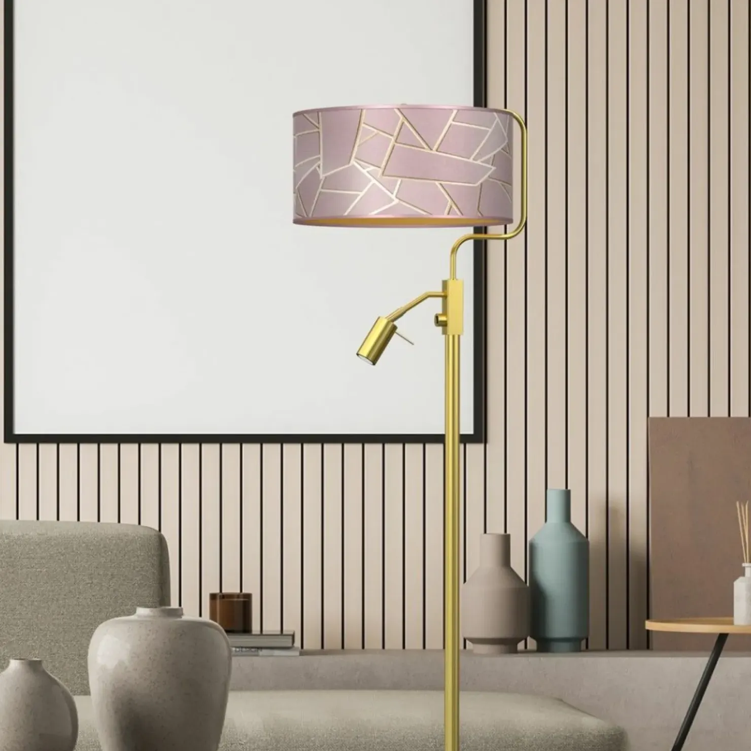 Lampa połogowa ze złotą podstawą, z abażurem MLP7593 z serii ZIGGY | Kaja Oświet*Sklep Kaja Hot