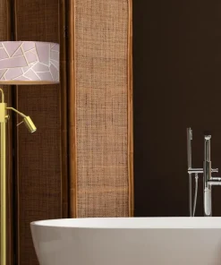 Lampa połogowa ze złotą podstawą, z abażurem MLP7593 z serii ZIGGY | Kaja Oświet*Sklep Kaja Hot