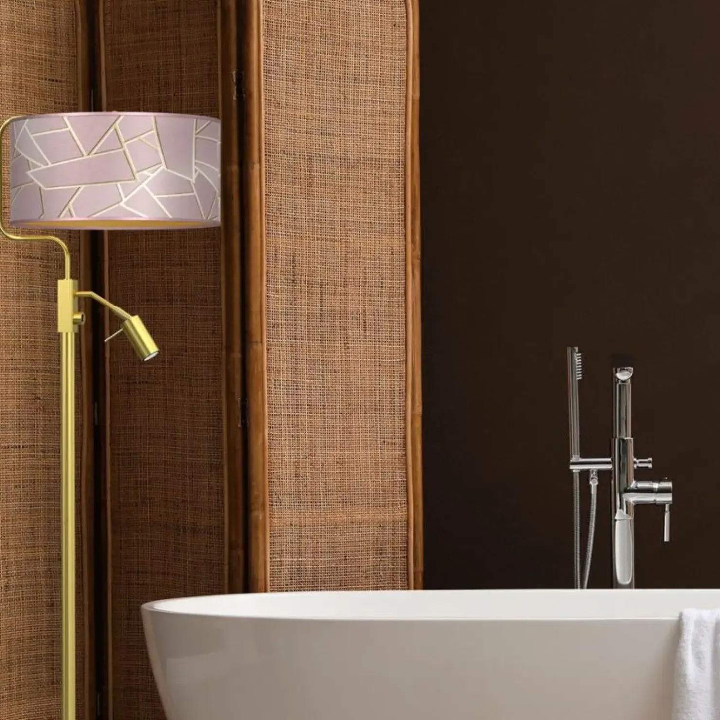 Lampa połogowa ze złotą podstawą, z abażurem MLP7593 z serii ZIGGY | Kaja Oświet*Sklep Kaja Hot