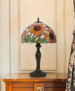 Lampa stołowa wyjątkowym, witrażowym kloszem K-G12814 z serii SUNFLOWER*Sklep Kaja Clearance