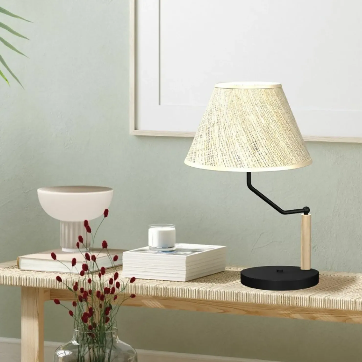 Lampa stołowa z beżowym abażurem, do sypialni MLP7278 z serii ETNA | Kaja Oświet*Sklep Kaja Fashion
