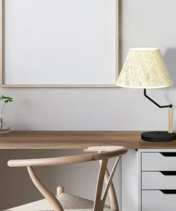 Lampa stołowa z beżowym abażurem, do sypialni MLP7278 z serii ETNA | Kaja Oświet*Sklep Kaja Fashion