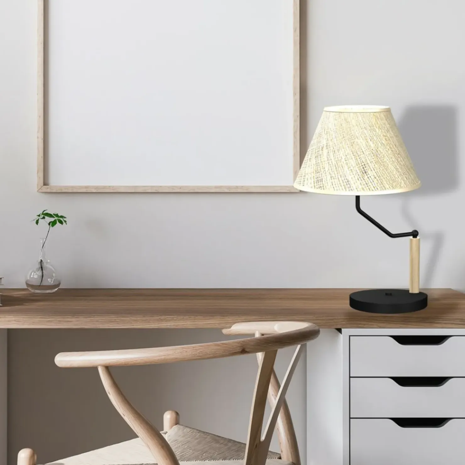 Lampa stołowa z beżowym abażurem, do sypialni MLP7278 z serii ETNA | Kaja Oświet*Sklep Kaja Fashion