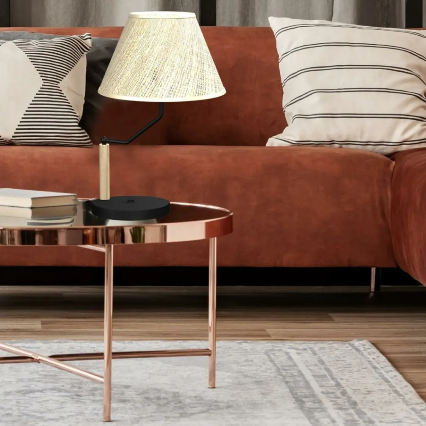 Lampa stołowa z beżowym abażurem, do sypialni MLP7278 z serii ETNA | Kaja Oświet*Sklep Kaja Fashion