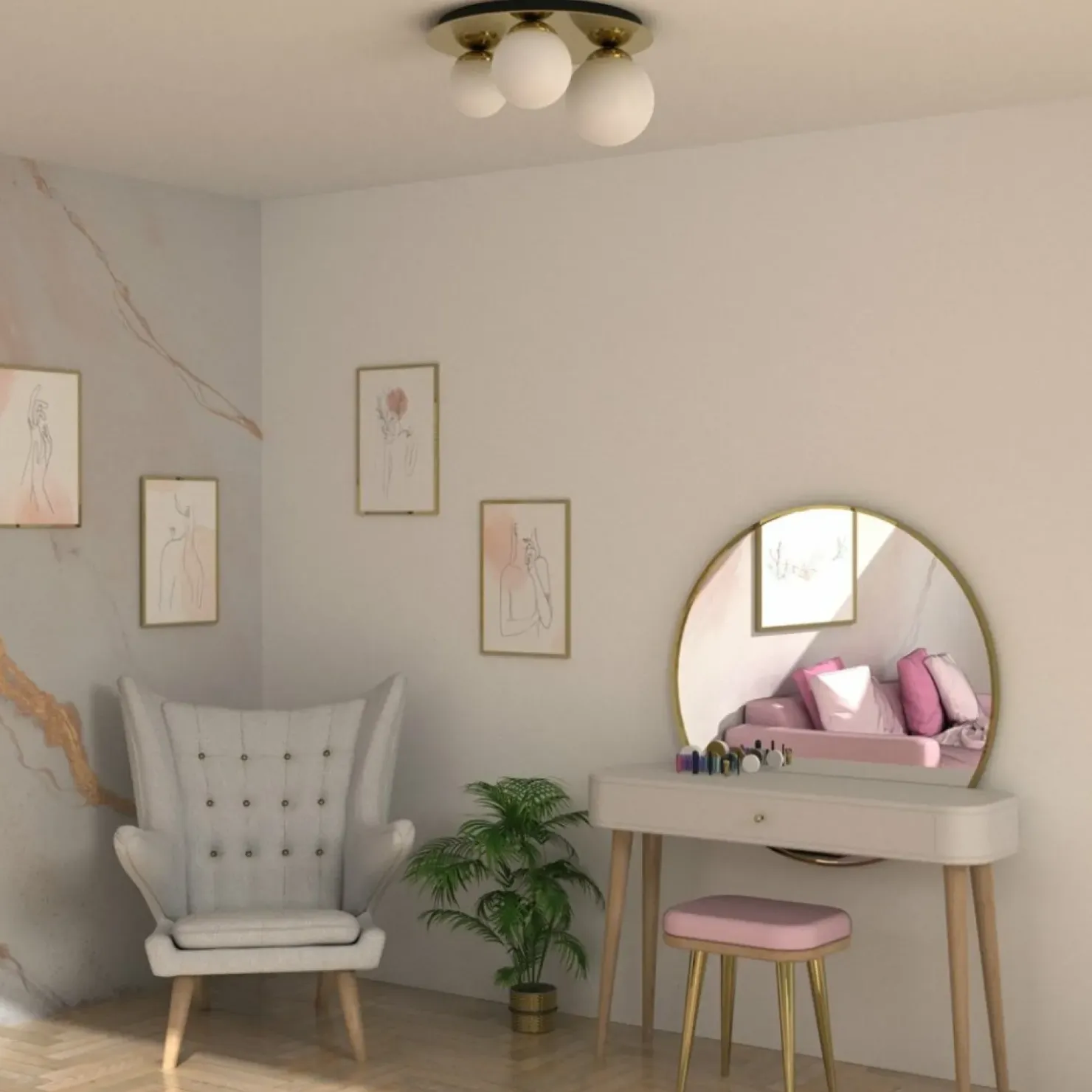 Store Sklep Kaja Lampa sufitowa glamour z trzema kloszami MLP7966 z serii PLATO | Kaja Oświetleni