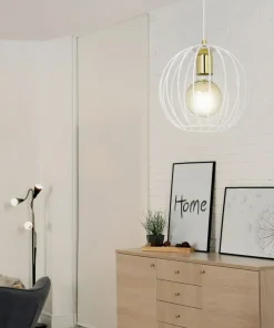 Online Sklep Kaja Lampa wisząca biała oprawa i druciany klosz 145/1 | Kaja Oświetlenie