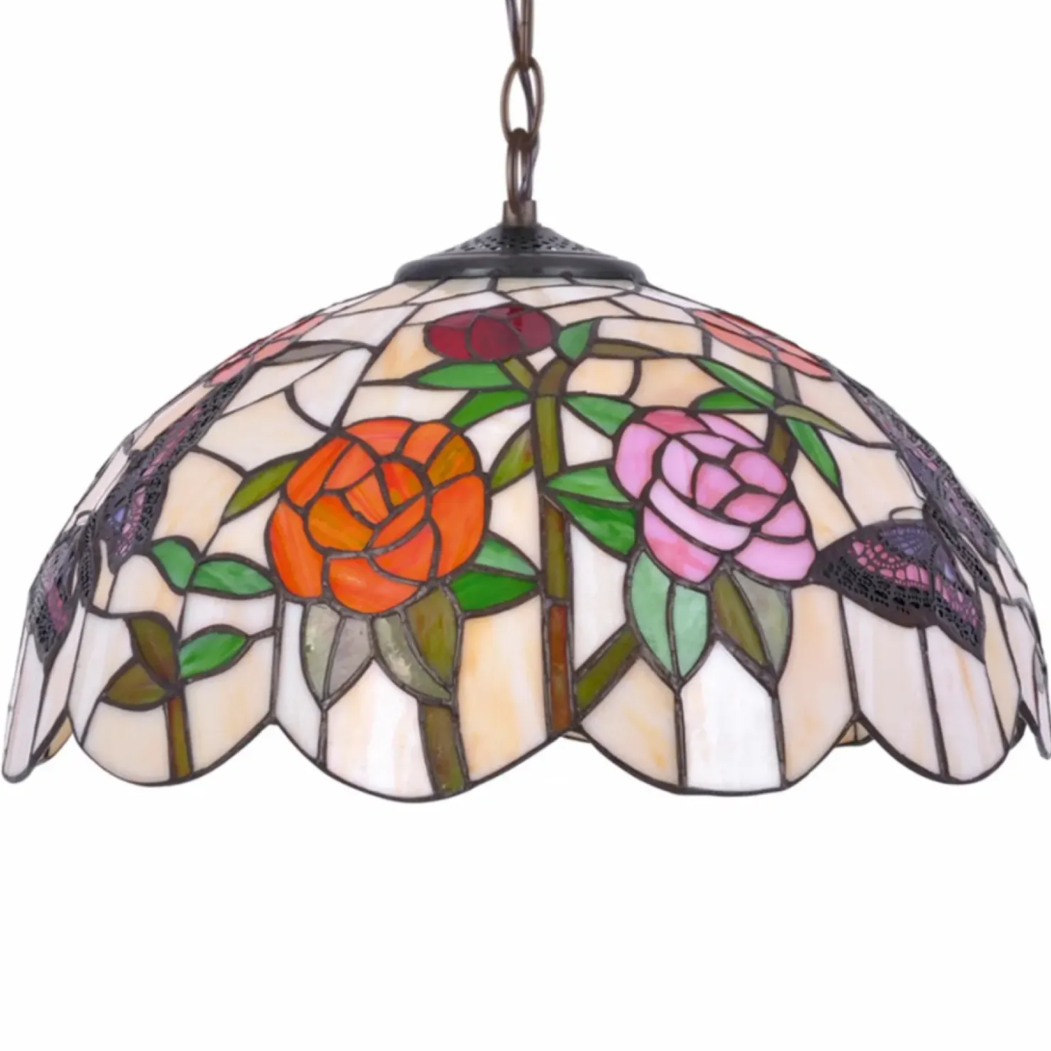 Lampa wisząca, dekoracyjny witraż z różyczkami K-P16835 z serii ROSE*Sklep Kaja Cheap