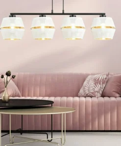 Lampa wisząca na czarnej podstawie, biało-złota 1184/4 z serii MALIA*Sklep Kaja Online