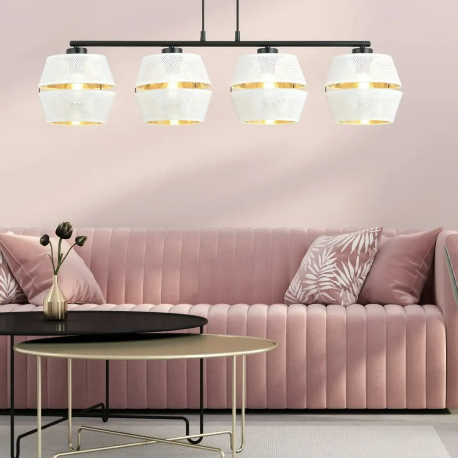 Lampa wisząca na czarnej podstawie, biało-złota 1184/4 z serii MALIA*Sklep Kaja Online