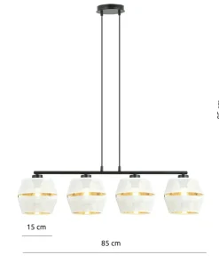 Lampa wisząca na czarnej podstawie, biało-złota 1184/4 z serii MALIA*Sklep Kaja Online