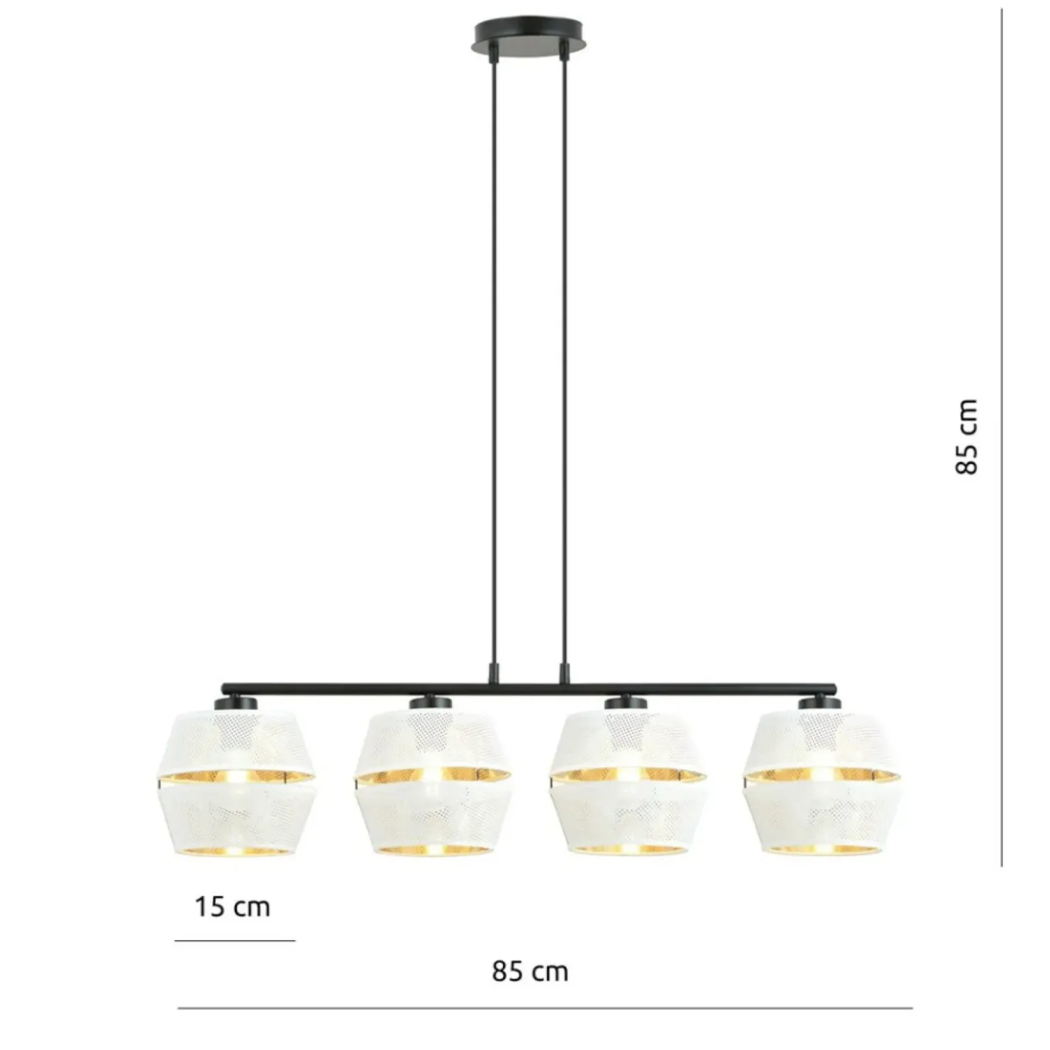 Lampa wisząca na czarnej podstawie, biało-złota 1184/4 z serii MALIA*Sklep Kaja Online