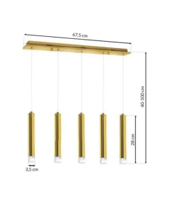 Shop Sklep Kaja Lampa wisząca, pięć tub, oświetlenie ledowe ML5715 z serii GOLDIE | Kaja Oświetl złoty
