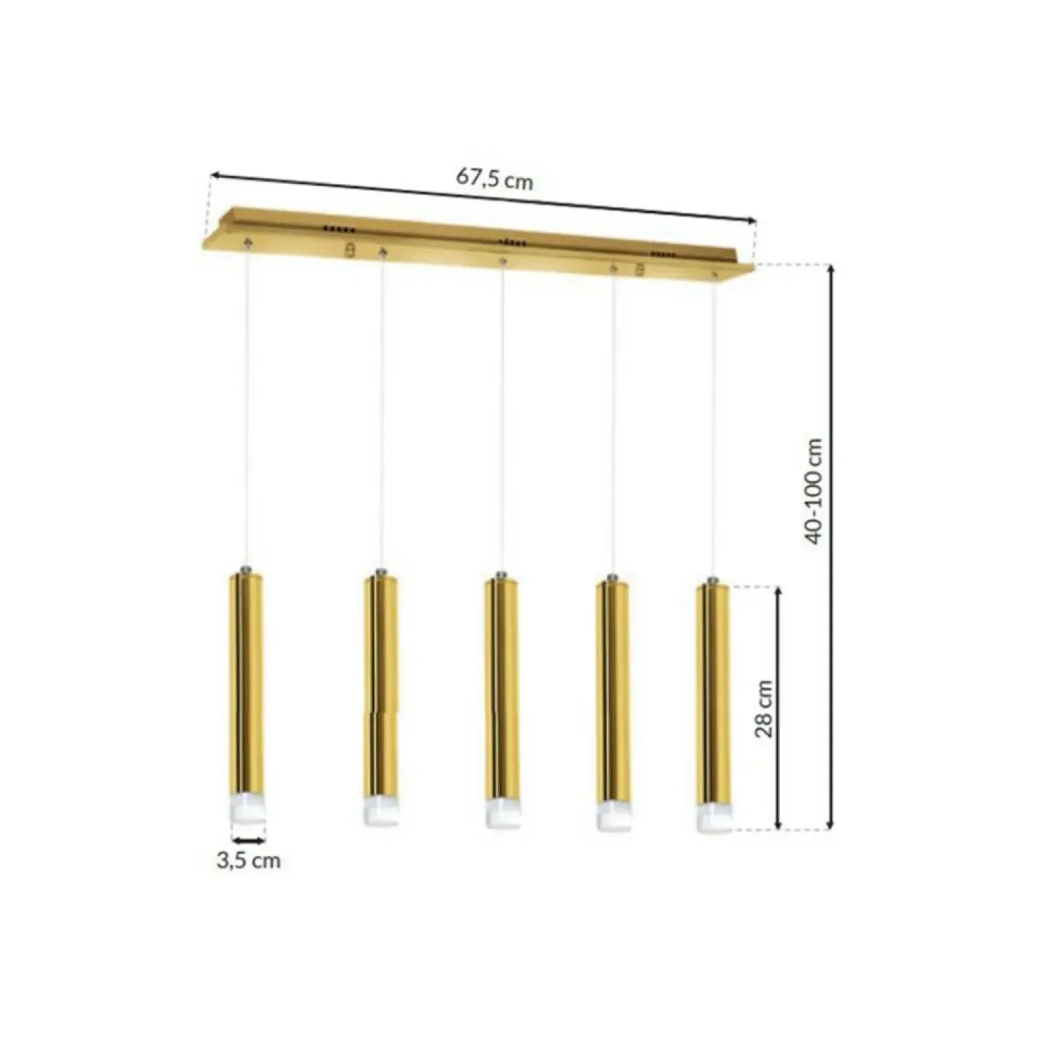 Shop Sklep Kaja Lampa wisząca, pięć tub, oświetlenie ledowe ML5715 z serii GOLDIE | Kaja Oświetl złoty