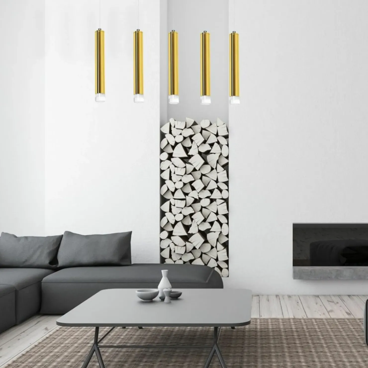 Shop Sklep Kaja Lampa wisząca, pięć tub, oświetlenie ledowe ML5715 z serii GOLDIE | Kaja Oświetl złoty