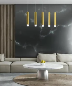 Shop Sklep Kaja Lampa wisząca, pięć tub, oświetlenie ledowe ML5715 z serii GOLDIE | Kaja Oświetl złoty