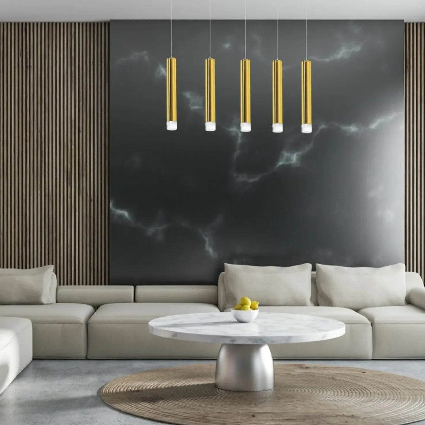 Shop Sklep Kaja Lampa wisząca, pięć tub, oświetlenie ledowe ML5715 z serii GOLDIE | Kaja Oświetl złoty
