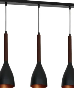 Outlet Sklep Kaja Lampa wisząca z ciemnym drewnem, trzy klosze LX 9161 z serii MUZA