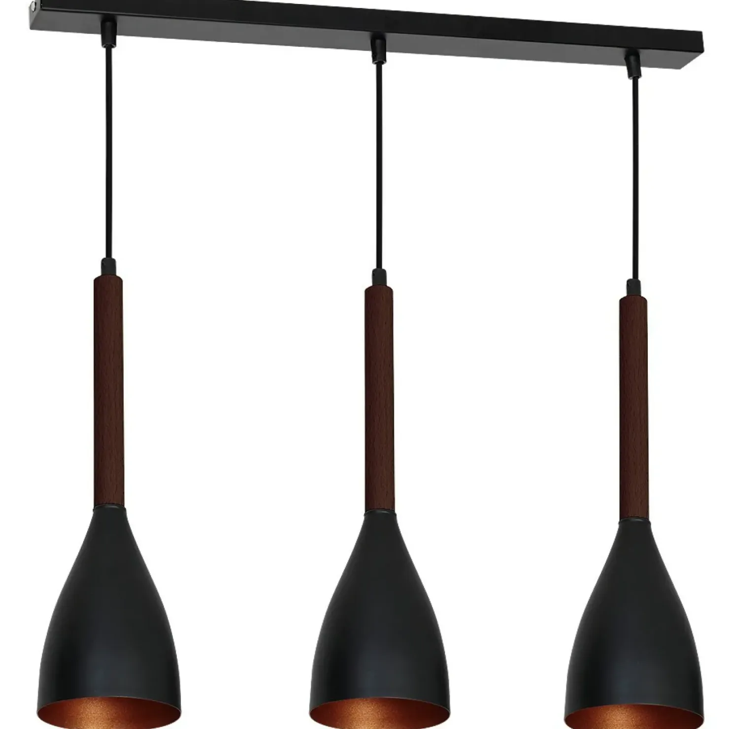 Outlet Sklep Kaja Lampa wisząca z ciemnym drewnem, trzy klosze LX 9161 z serii MUZA
