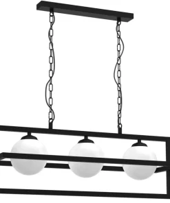 Clearance Sklep Kaja Lampa wisząca z czarną ramką i trzema kloszami MLP8569 z serii DIEGO | Kaja Oświ