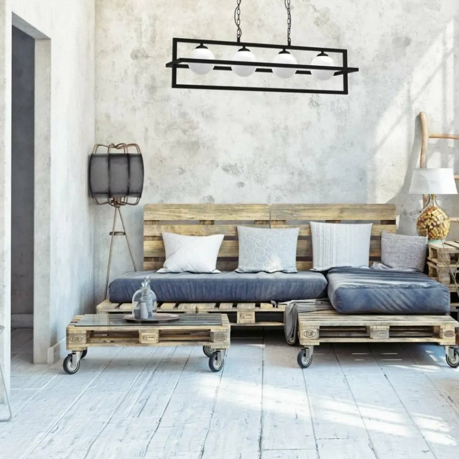 Store Sklep Kaja Lampa wisząca z czterema kloszami w ramce MLP8570 z serii DIEGO | Kaja Oświetlen