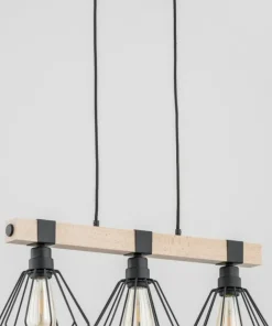 Best Sklep Kaja Lampa wisząca z drewna z 3 drucianymi kloszami AL 61034 | Kaja