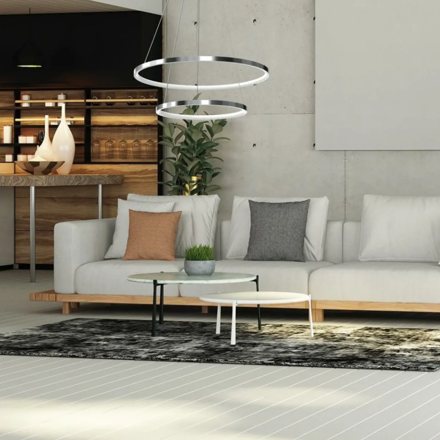 Clearance Sklep Kaja Lampa wisząca z dwoma okręgami, kolor chrom ML7943 z serii ROTONDA | Kaja Oświet