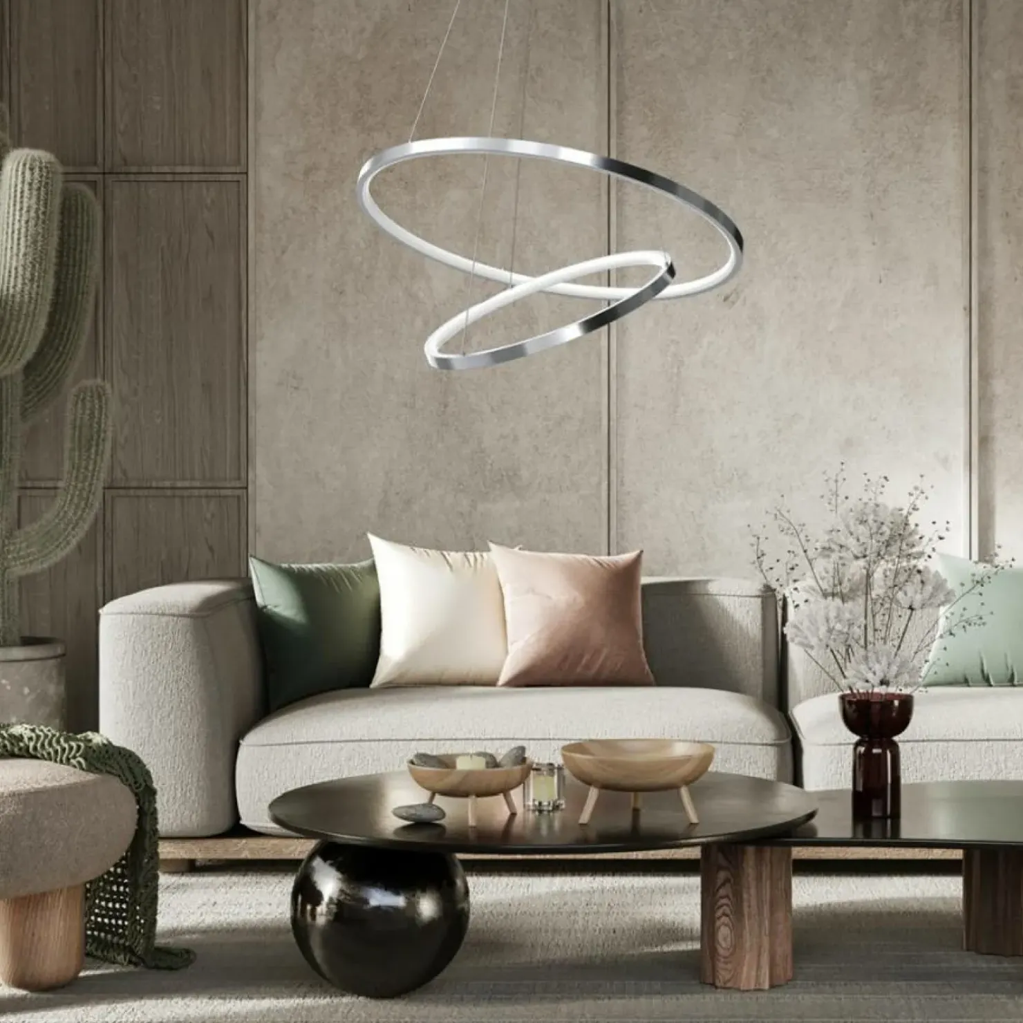 Clearance Sklep Kaja Lampa wisząca z dwoma okręgami, kolor chrom ML7943 z serii ROTONDA | Kaja Oświet