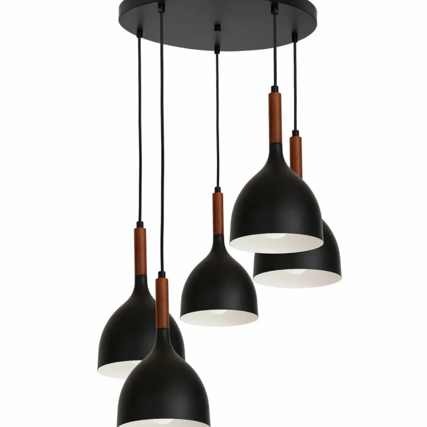 Flash Sale Sklep Kaja Lampa wisząca z pięcioma czarnymi kloszami LX 3709 z serii NOAK WOOD