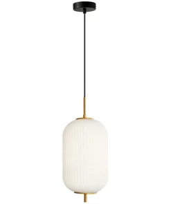 Best Sale Sklep Kaja Lampa wisząca z ryflowanym szkłem PND-28798-1-GD-WH z serii OLMETO