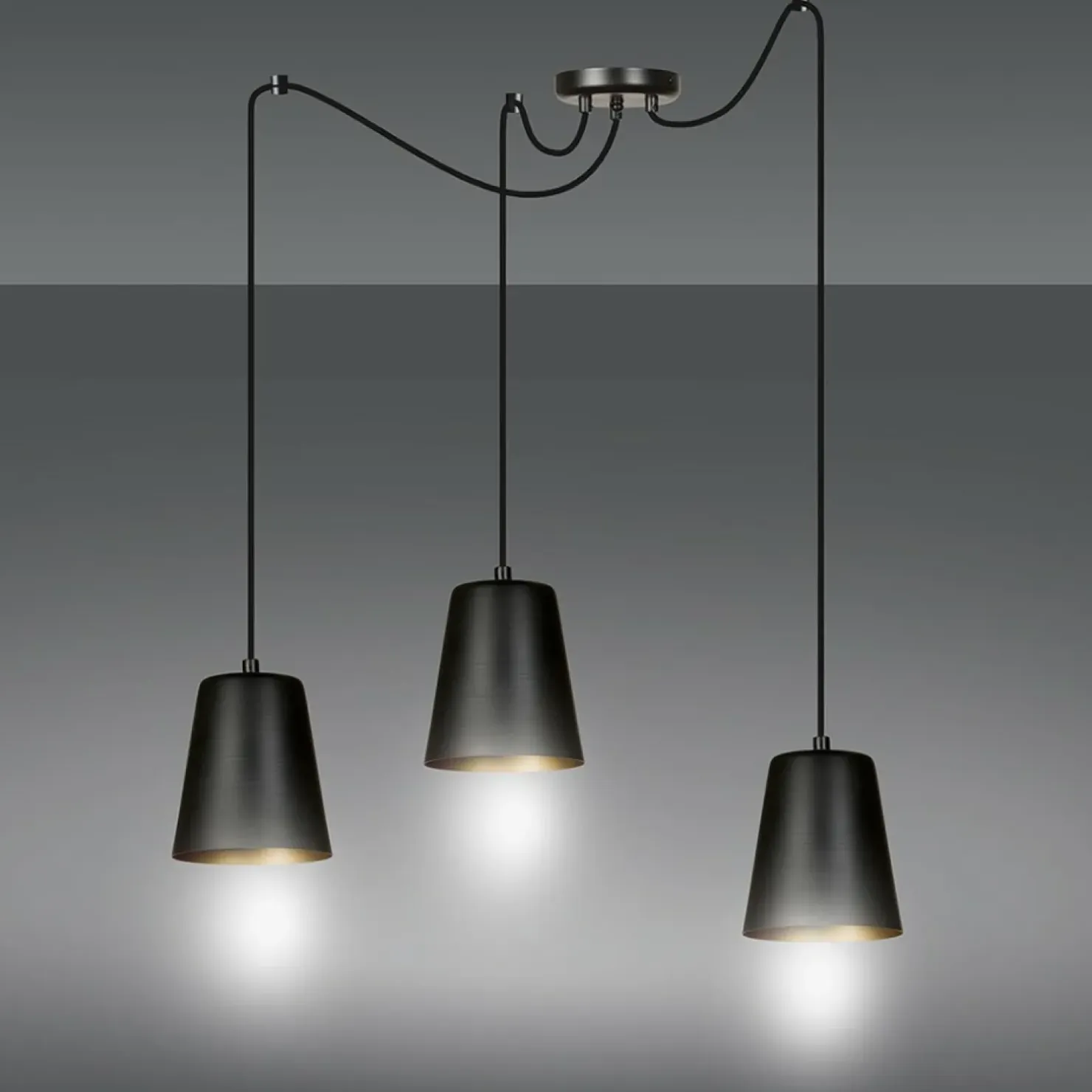 Flash Sale Sklep Kaja Lampa wisząca z trzema czarno-złotymi kloszami 455/3 | Kaja