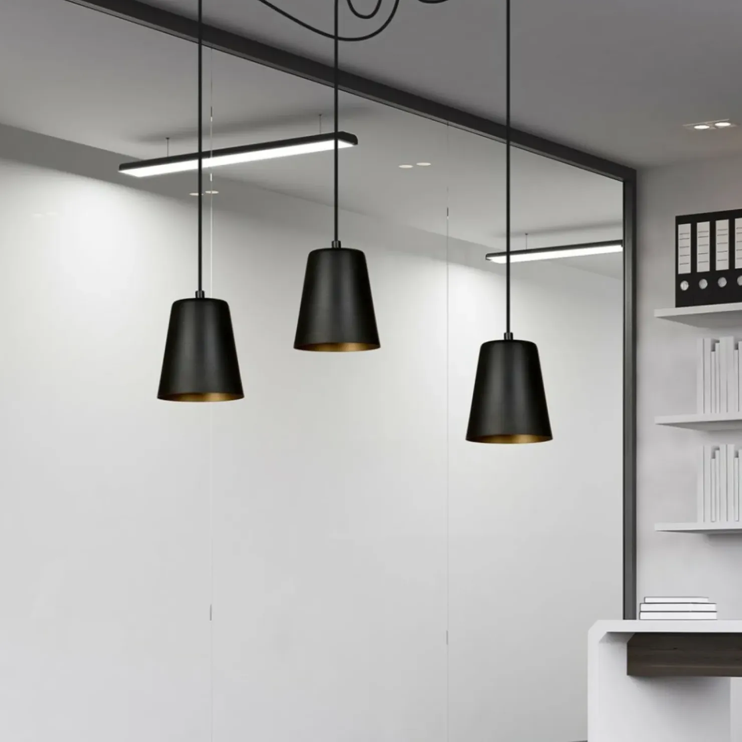 Flash Sale Sklep Kaja Lampa wisząca z trzema czarno-złotymi kloszami 455/3 | Kaja