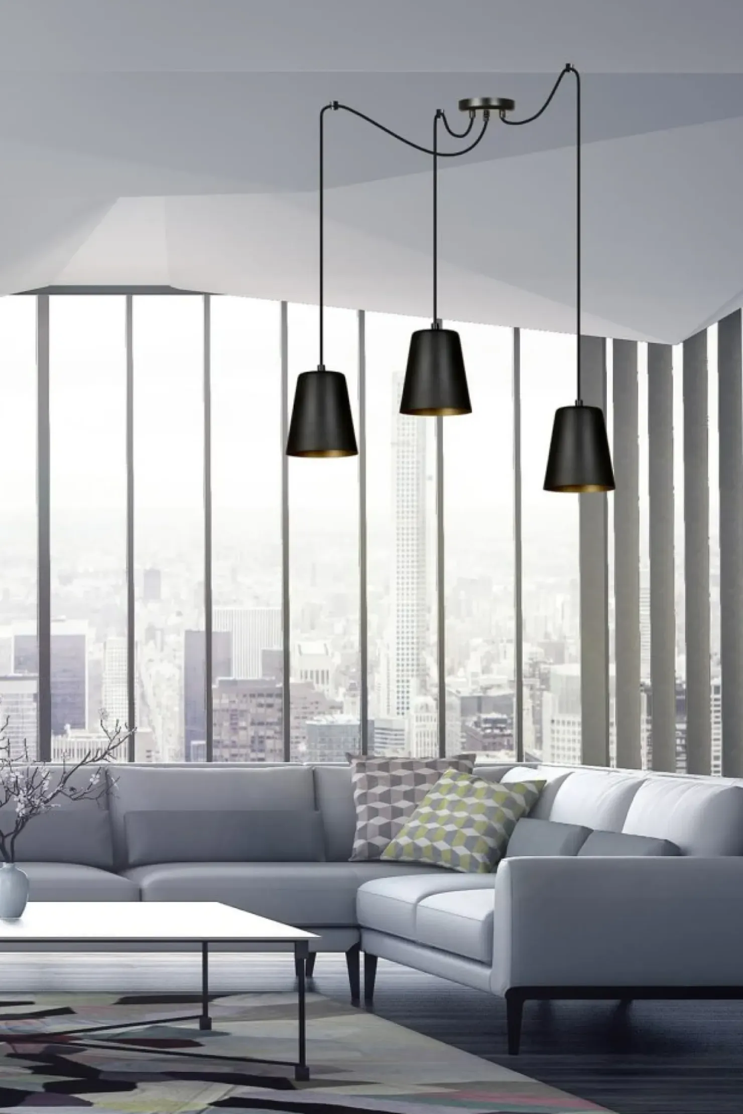 Flash Sale Sklep Kaja Lampa wisząca z trzema czarno-złotymi kloszami 455/3 | Kaja